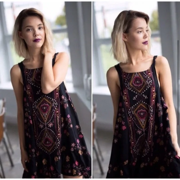 Free People Annka Border Slip Dress Black Combo Small - Picture 3 of 4